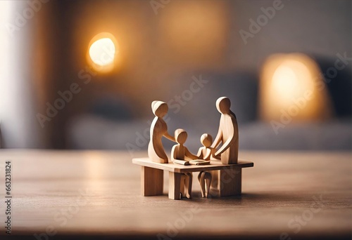 Loving Family Concept: Wooden Figurines Illustrate Family Happiness