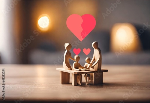 Loving Family Concept: Wooden Figurines Illustrate Family Happiness