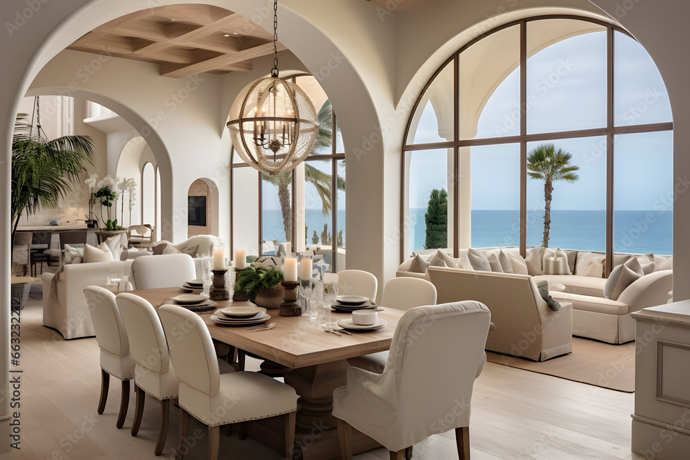 A Modern Dining Room with Arched Ceilings, Showcasing a Captivating Interior Design