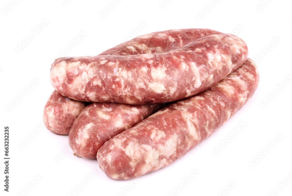 Raw sausage isolated on white background. Raw sausage isolated on white background.