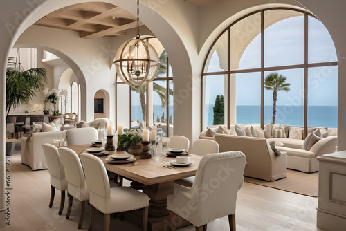 A Modern Dining Room with Arched Ceilings, Showcasing a Captivating Interior Design