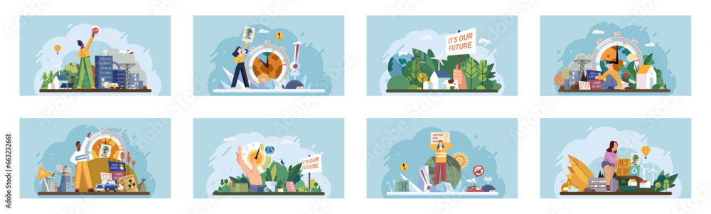 Climate change. Save the planet. Vector illustration Environmental protection is everyones responsibility in face global warming Climate change necessitates immediate actions to ensure livable planet