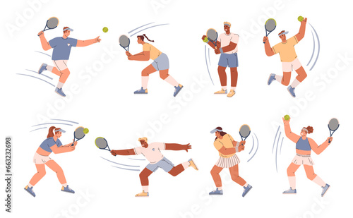 Set of tennis players in different poses flat style, vector illustration © Kudryavtsev