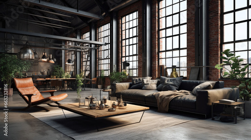dark living room industrial style - Generative Ai  © Impress Designers