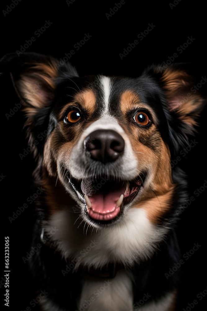 cool, funny portrait of dog in front of dark background cool, funny portrait of dog in front of dark background