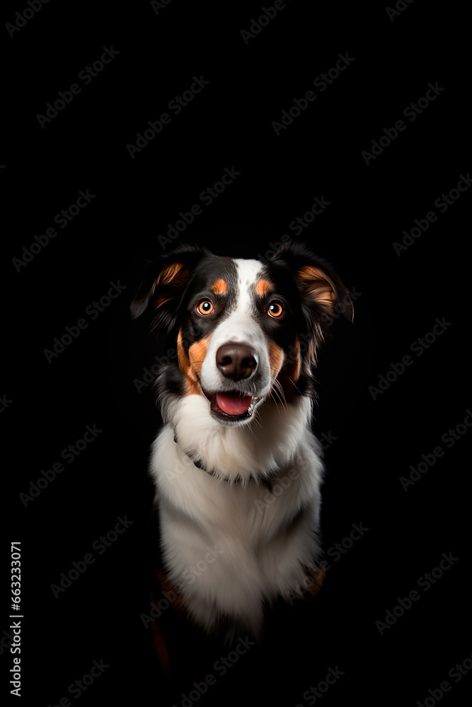 cool, funny portrait of dog in front of dark background