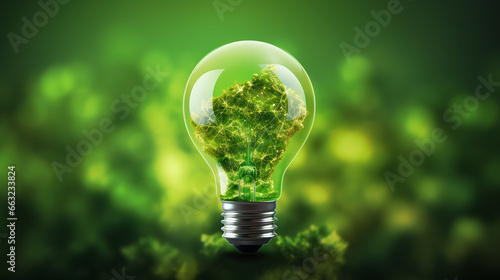 A plant in bulp - Renewable Energy. Environmental protection. Save ECO System. Global Warming Save Earth Concepts -Eco light bulp concept, realistic light bulp with plant inside, ecology concept - Ai