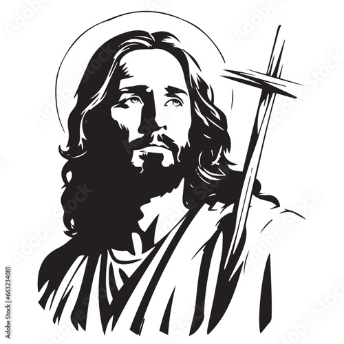 Jesus Christ Savior Messiah Son of God. Vector illustration Silhouette laser cutting photo