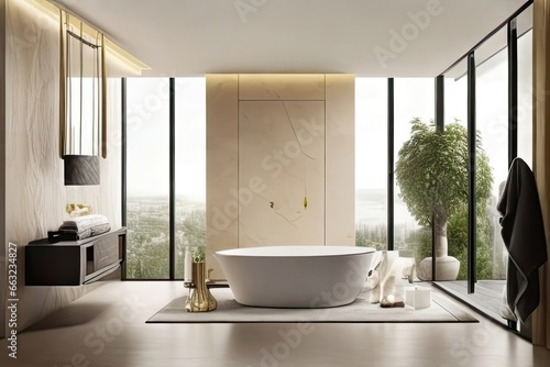 Minimalist home interior design of modern living room  panorama. interior plants vase Room designer 