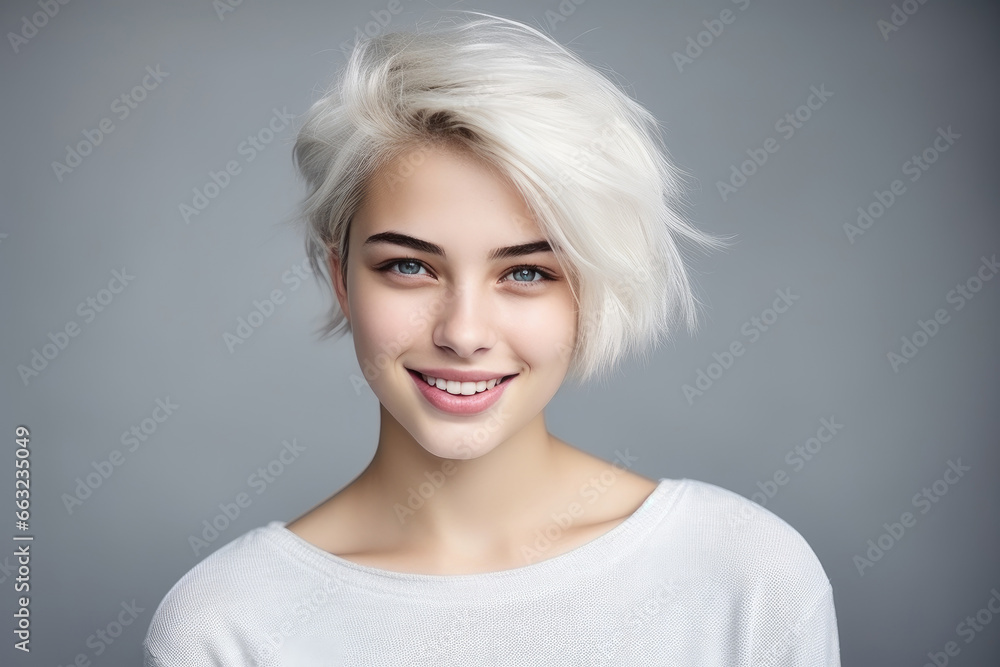 Youthful Charm: Close-Up of Smiling White-Haired Girl