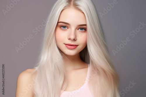 Radiant Teenage Beauty with Flawless Skin and White Hair