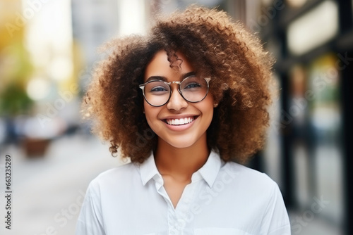 Happy City Life: African American Lady with Glasses
