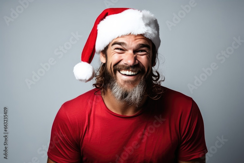 Happy Bearded Man Embracing Holiday Spirit
