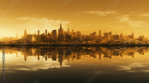 Gilded Waters: City's Evening Aura