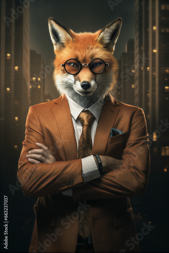 portrait of a clever and successful business fox businessman