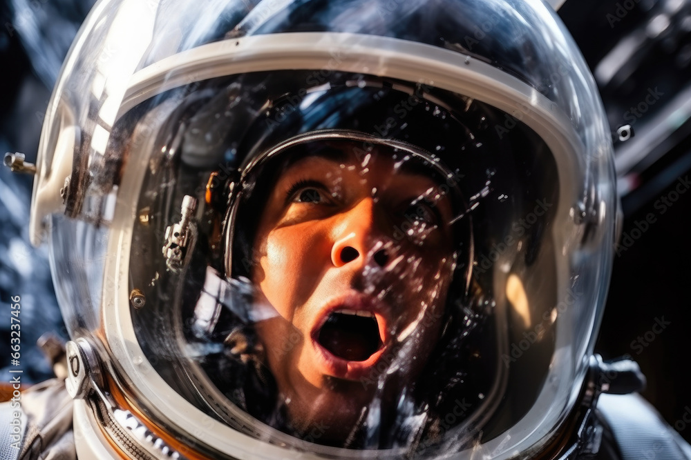 Fototapeta premium Astronaut's Panic: In the Face of Disaster