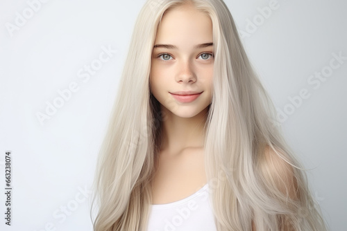 Stunning White-Haired Teen in a Radiant Smile