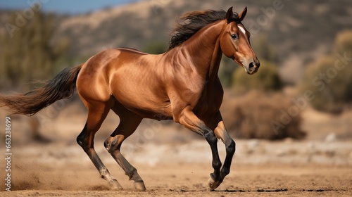 Horses running in the meadow . Horse with long mane run gallop,