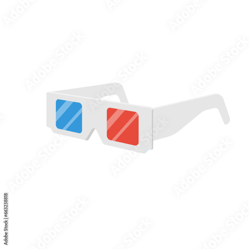 3d glasses isolated on white background. Vector illustration flat design. Cinema movie film watching glasses. Symbol of film industry.