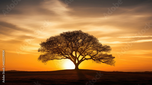 Nature's Embrace: Tree Silhouette in Golden Sunset © AIproduction