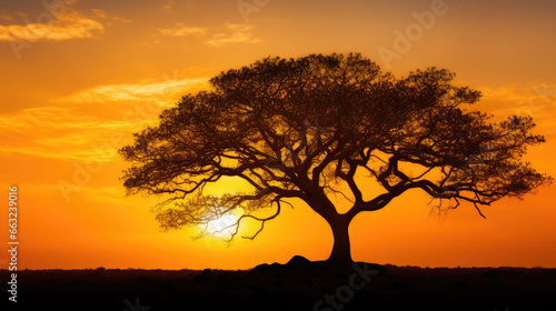Golden Dusk: Majestic Tree Silhouette in the Twilight