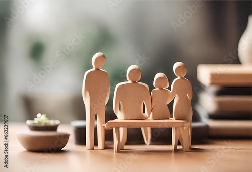 Home and Family Joy: Lifestyle Illustration with Wooden Figurines Dreaming of Home