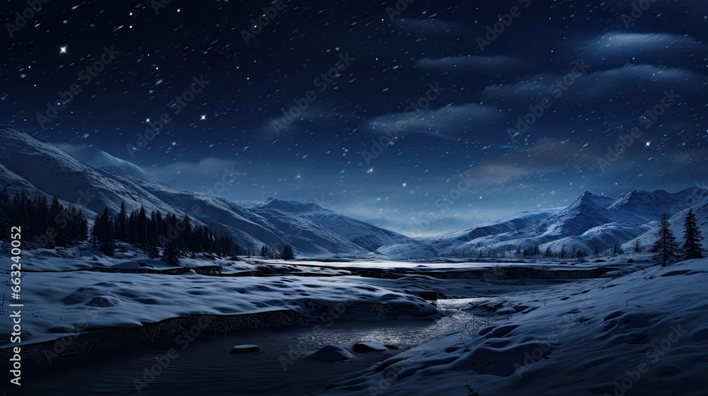 Starry Night with Snowy Landscape