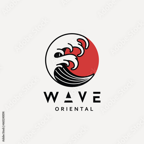 Vector Water Wave Japanese Style Circle Logo Template