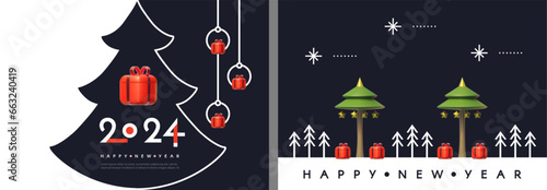 Wallpaper Mural Happy New 2024 Year flyer template set. 3D and paper design. Season winter offer. Torontodigital.ca