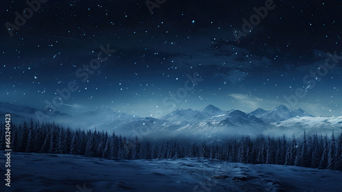 Starry Winter Night Sky Over Snowy Landscape © javier