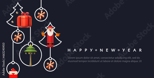 Merry Christmas and Happy New Year flyer template. 3D toys. Season winter offer.