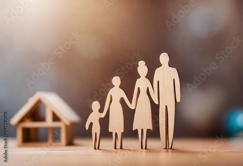 Family Happiness in Miniature: Wooden Figurines on Table Background Dreaming of Home