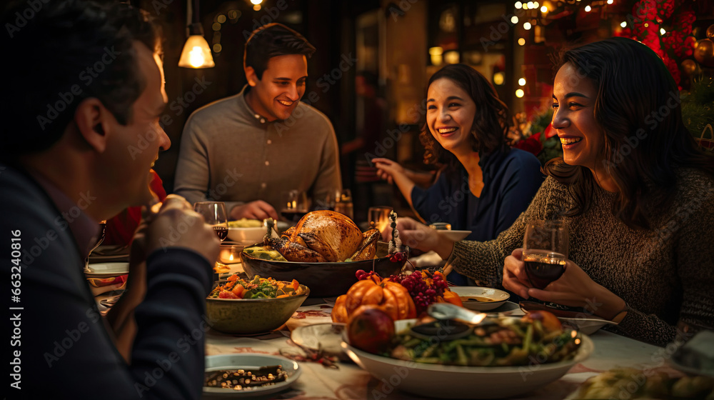 Holiday Feast: Family Celebrates with Turkey