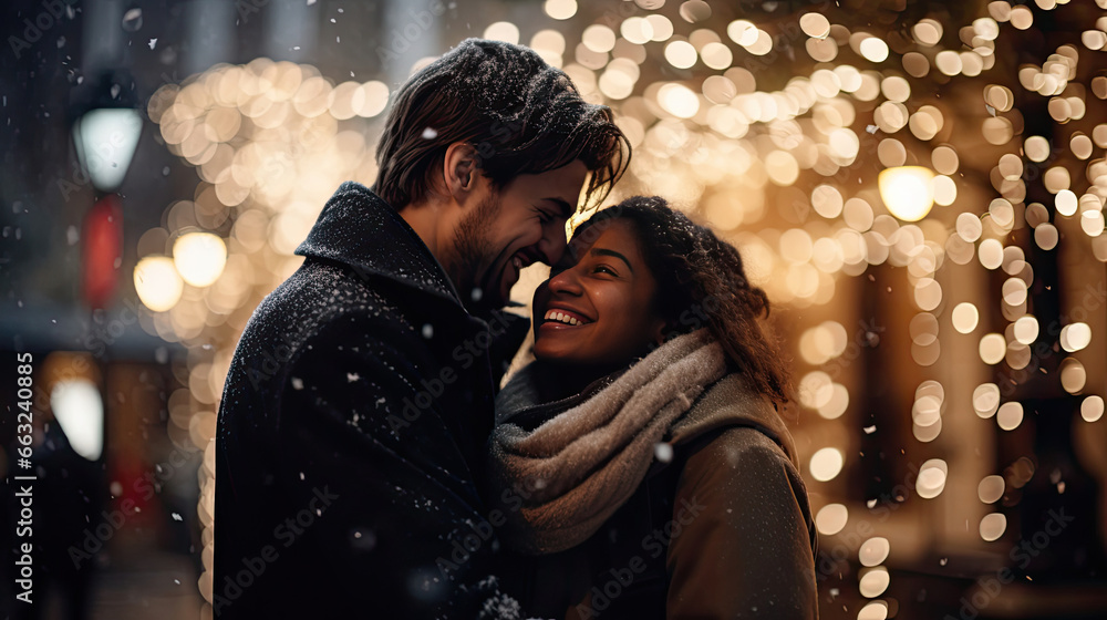 Twinkling Romance: Couple Dancing Under Lights Twinkling Romance: Couple Dancing Under Lights