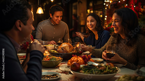 Holiday Feast  Family Celebrates with Turkey