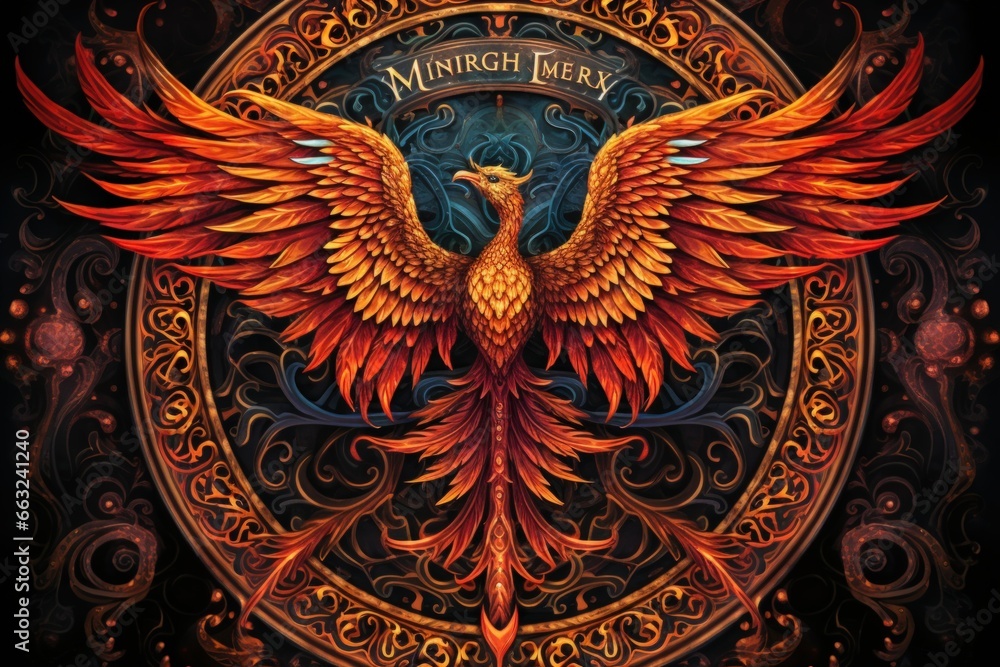 Fototapeta premium Ancient phoenixes rising from ashes with renewed life - Generative AI