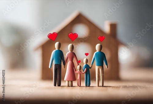 Wooden Figurines Expressing Love: Family at Home Sweet Home Dreaming of Home