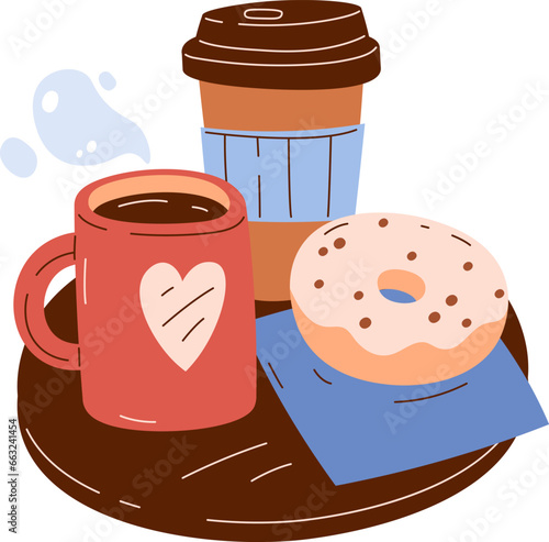 Coffee Cups And Doughnut