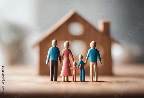 Loving Home Sweet Home: Wooden Figurines in a Happy Family Dreaming of Home