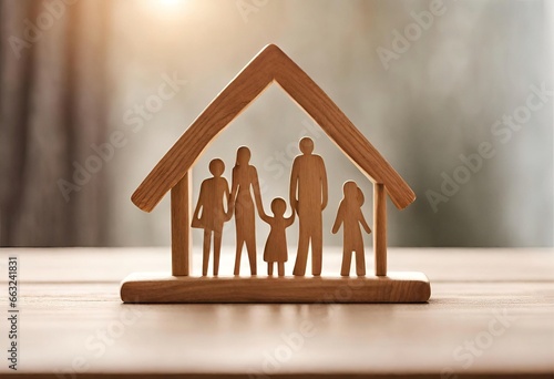 Wooden Figurine Happiness: Family Love at Home Dreaming of Home