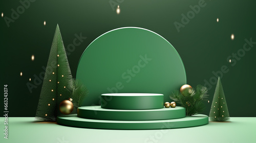 Christmas Product Podium with Red and Green Colour on elegant christmas background, generative AI