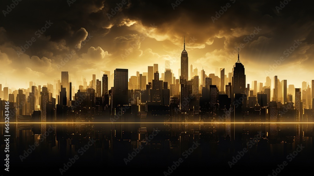Modern cityscape building isolated gold color background. AI generated image