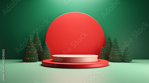 Christmas Product Podium with Red and Green Colour on elegant christmas background, generative AI