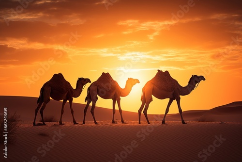 group of camels in the desert 