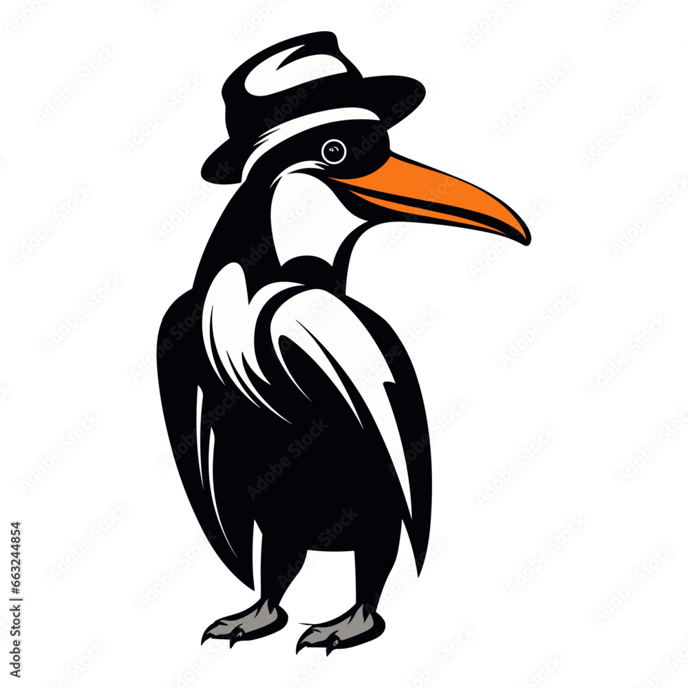 Fototapeta premium Penguin with a hat vector illustration, Generative Ai.