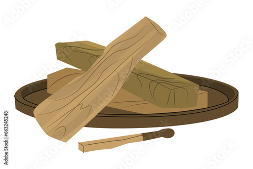 Holy sacred Palo Santo incense sticks. The practice of cleansing by burning incense. Maintaining life balance, replenishing energy. Vector illustration isolated on white background.