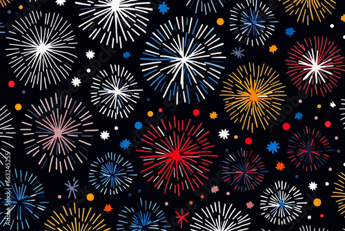 Fireworks display quirky doodle pattern, wallpaper, background, cartoon, vector, whimsical Illustration