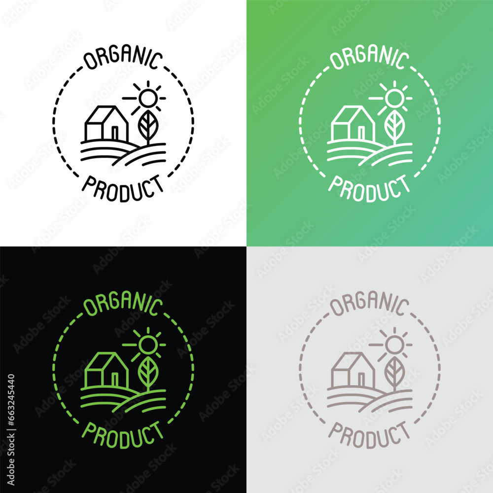 Organic product thin line icon. Farmer's house in field. Modern vector illustration.