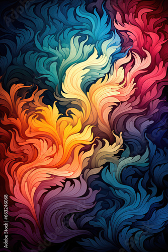 abstract background with multi-colored lines in the form of waves. illustration for painting print. Generative AI