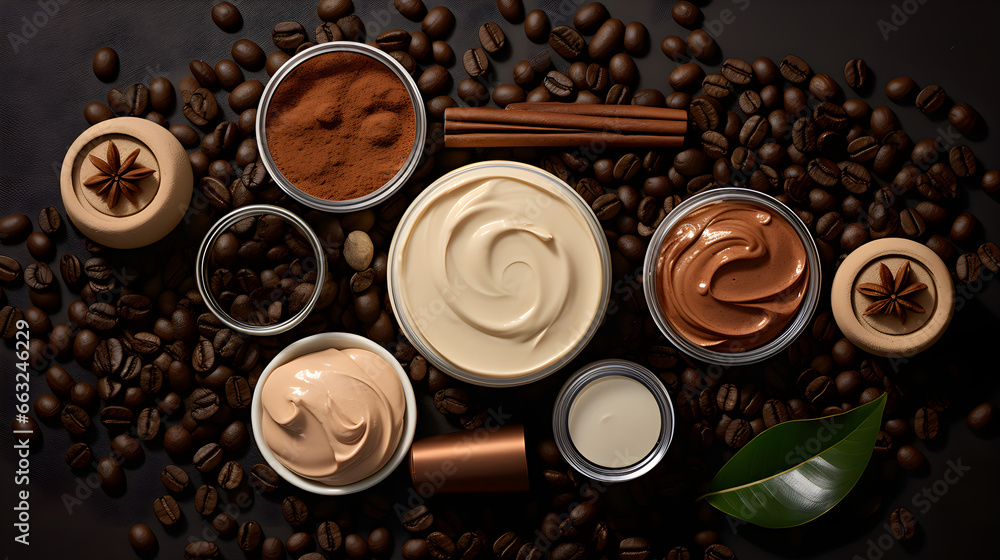 Cream with coffee on a background with coffee beans Cream with coffee on a background with coffee beans